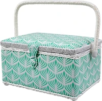 SINGER® Large Blue Boho Fan Print Sewing Basket with Sewing Scissors & Notions