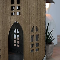 18.5" Wood & Metal Church Bird House Tabletop Accent