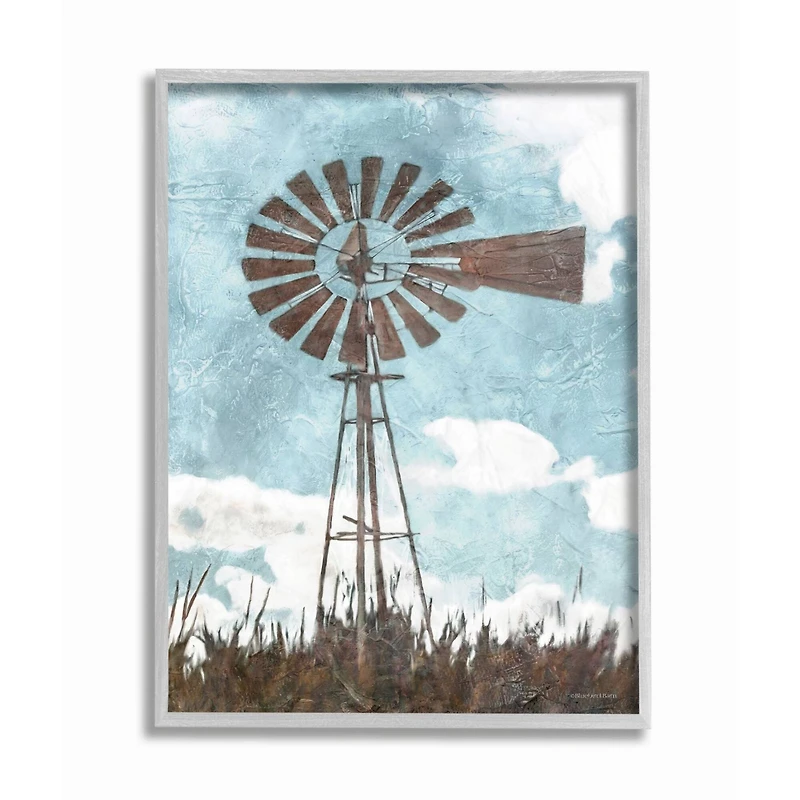 Stupell Industries Farm Windmill Blue Brown Painting Framed Wall Art
