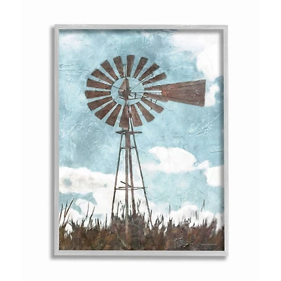 Stupell Industries Farm Windmill Blue Brown Painting Framed Wall Art