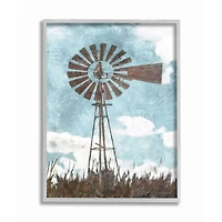 Stupell Industries Farm Windmill Blue Brown Painting Framed Wall Art
