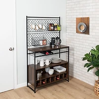 Honey Can Do Black & Walnut Multi-Purpose Kitchen Bakers Rack With Wine Storage