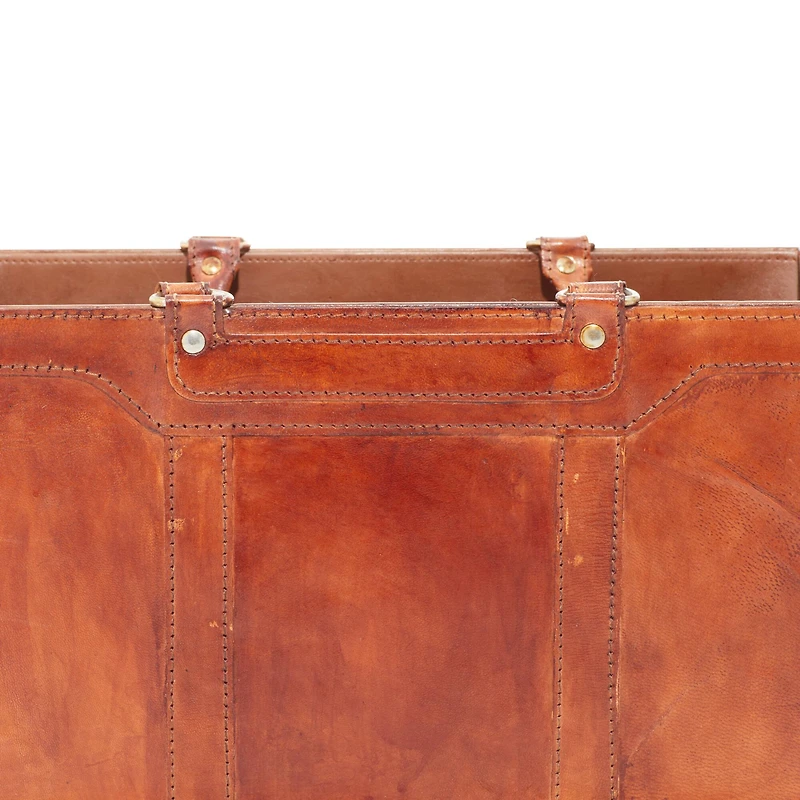 16" Brown Leather Rustic Magazine Holder