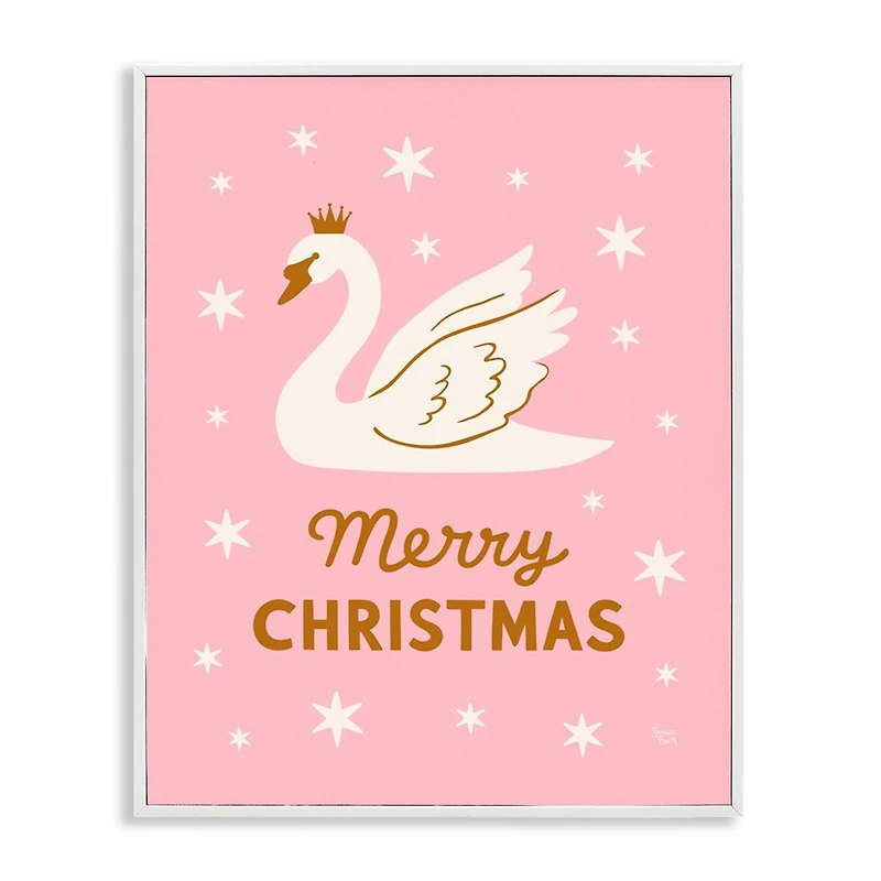 Stupell Industries Pink Swan Merry Christmas Framed Giclee Wall Art