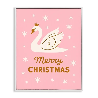 Stupell Industries Pink Swan Merry Christmas Framed Giclee Wall Art