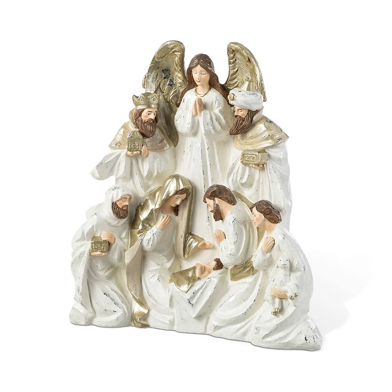 Glitzhome® 13" Ivory & Gold Resin Nativity Figurine