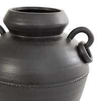 15" Black Ceramic Amphora Vase with Speckled Texture & Ring Handles