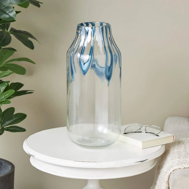 17" Clear Vase with Wavy Blue Design