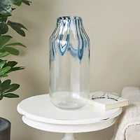 17" Clear Vase with Wavy Blue Design