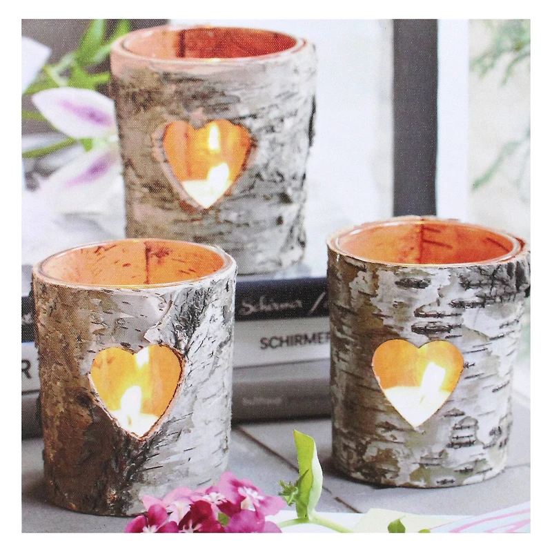 12" LED Lighted Birch Wood Candles Canvas Wall Art 