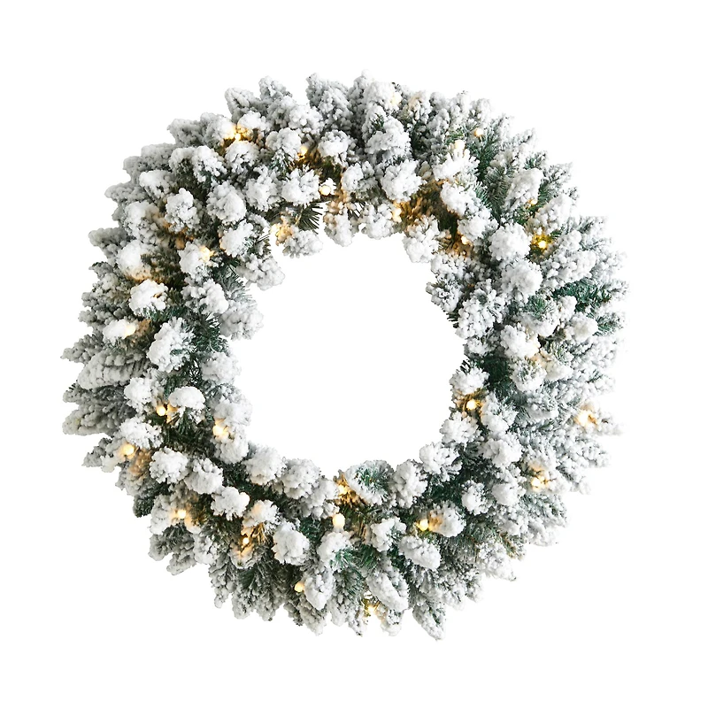 24" White LED Lights Flocked Artificial Christmas Wreath