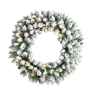 24" White LED Lights Flocked Artificial Christmas Wreath