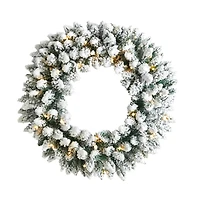 24" White LED Lights Flocked Artificial Christmas Wreath