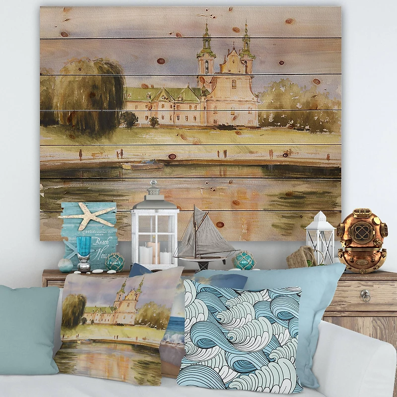 Designart - Historic Church On The Rock On Banks of The River