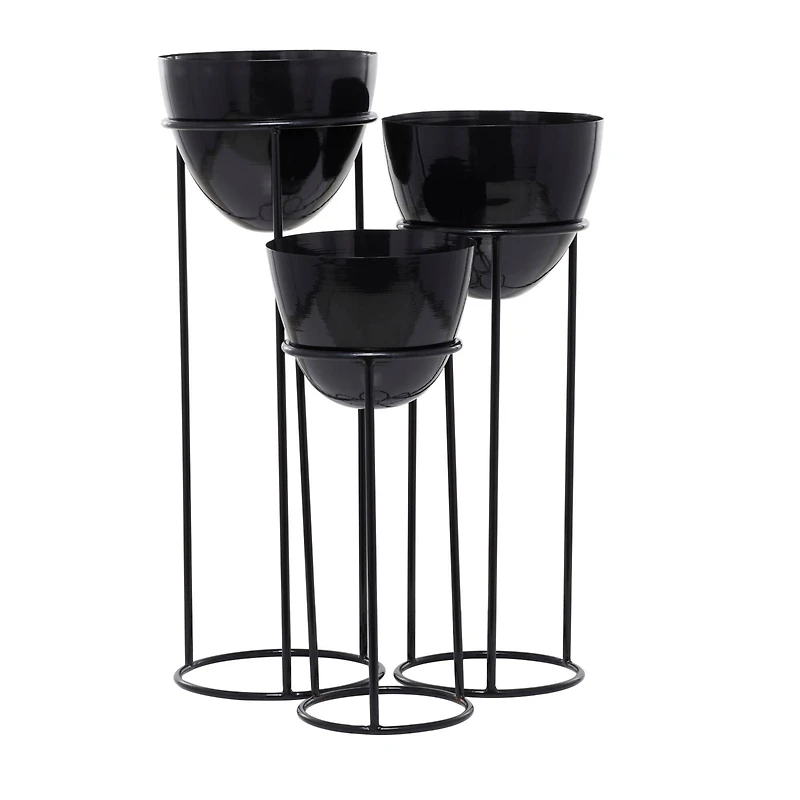 Set of 3 Black Iron Contemporary Planters, 13" x 13" x 13"