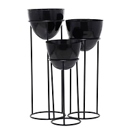 Set of 3 Black Iron Contemporary Planters, 13" x 13" x 13"