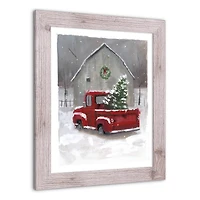 Snowy Christmas Truck Western White Framed Print