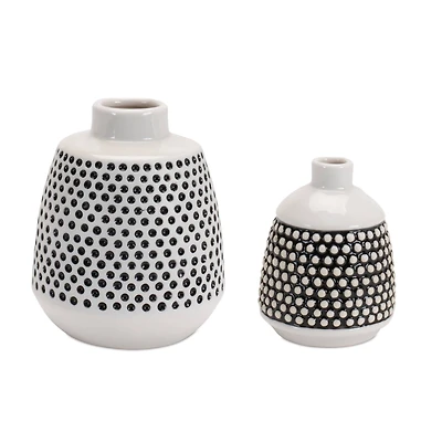 Black & White Bubbled Ceramic Bud Vase Set