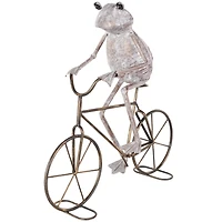 19.5" Frog on Bicycle Metal Garden Sculpture with Gold Accents