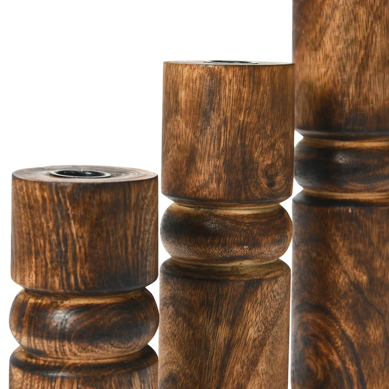 Hello Honey® Wood Stack Taper Candle Holder Set