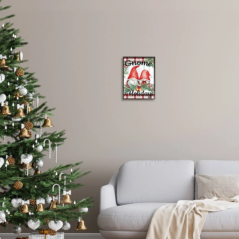 Stupell Industries Gnome For The Holidays Plaid Framed Giclee Art