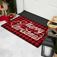 Red and Black Plaid "Merry Christmas" Natural Coir Christmas Outdoor Doormat 18" x 30"