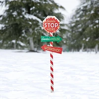 Glitzhome® 41.75'' Lighted Santa Stops Here Wooden Yardstake