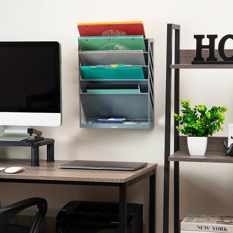 Mind Reader 5-Tier Vertical File Storage, Desktop Organizer, Wall Mount, Office, Plastic
