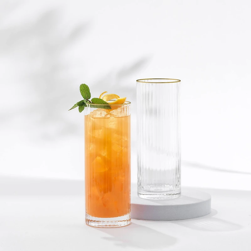 JoyJolt® Christian Siriano 16oz. Optic Gold Rim Highball Glasses, 4ct.