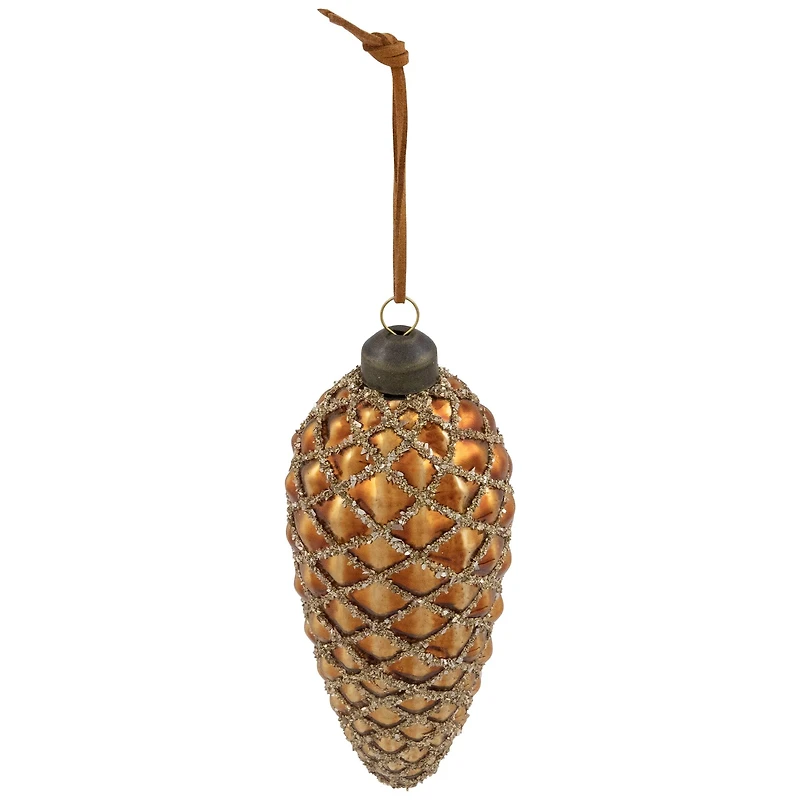 Glittered Pine Cone Glass Christmas Ornaments - 5" - Brown - 4ct