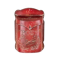 Hello Honey® 15.5" Red Embossed Tin Post Letter Box with Distressed Finish Wall Décor