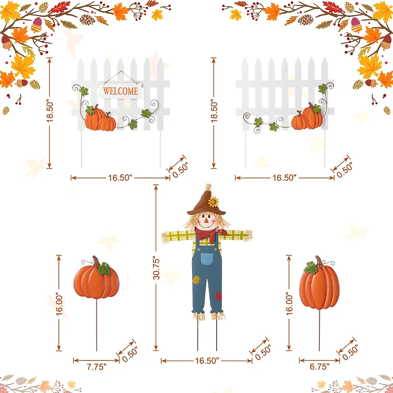 Glitzhome® Fall Metal Scarecrow, Pumpkin & Fence Yard Stake Set