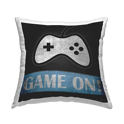 Stupell Industries Game On Gamer Phrase Retro Distressed Controller Throw Pillow 18" x 18"