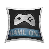 Stupell Industries Game On Gamer Phrase Retro Distressed Controller Throw Pillow 18" x 18"