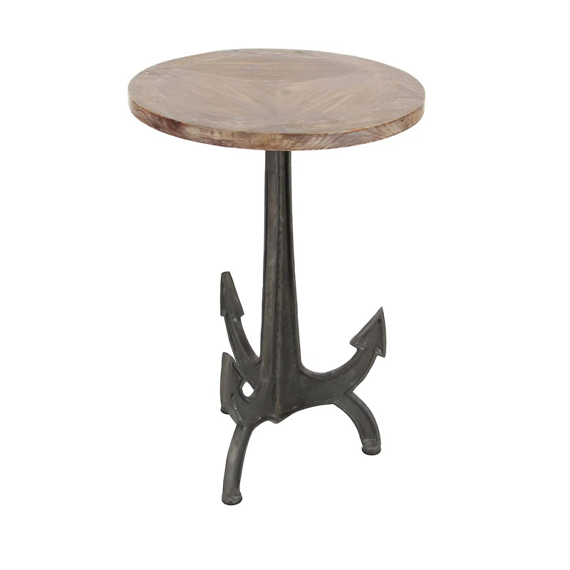 2ft. Black Iron and Wood Coastal Accent Table