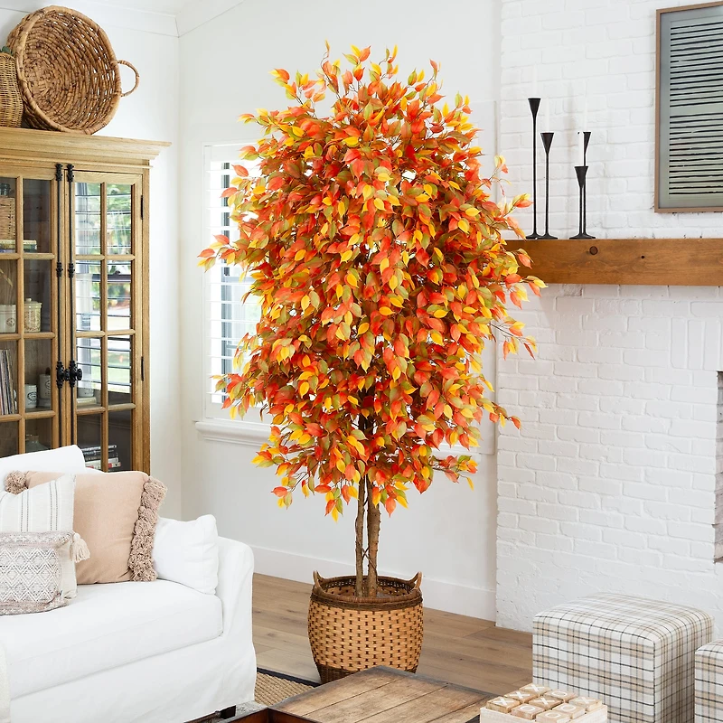 8ft. Potted Artificial Autumn Ficus Tree