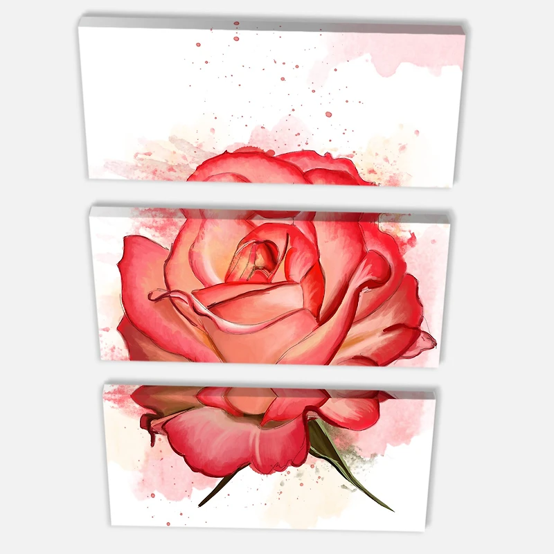 Designart - Red Rose with Splashes