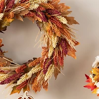 Glitzhome® 24" Fall Sorghum Wreath Includes a Black Metal Wreath Hanger