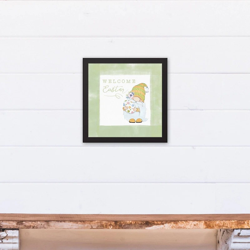 Welcome Easter Gnome 12" x 12" Black Floating Framed Canvas