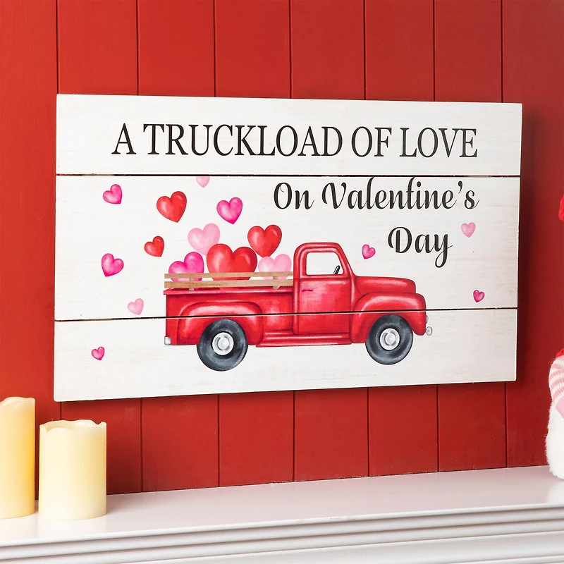 Glitzhome® 24" Wooden Valentine's Truck Wall Sign