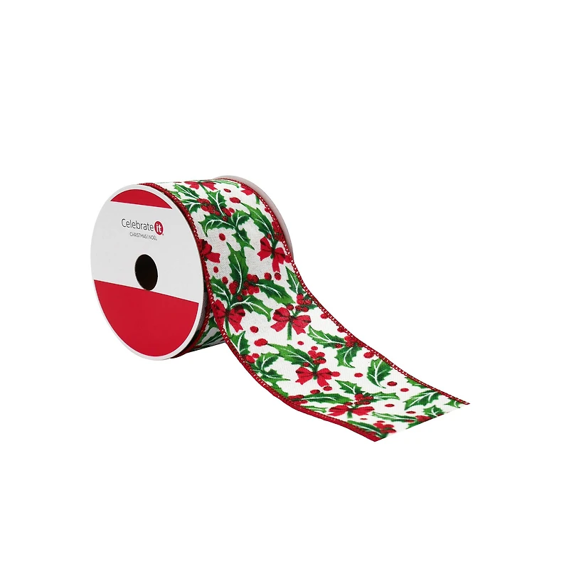 2.5" x 20ft. Holly & Bows Wired Ribbon by Celebrate It®