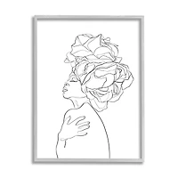 Stupell Industries Woman Slouching with Headwrap Minimalism Linework in Gray Frame Wall Art