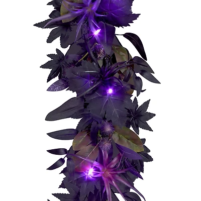6ft. Scare in the Air Purple Flower Halloween Pre-Lit LED Garland