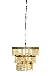 Hello Honey® 21.3" 3-Tier Round Metal Chandelier With 3 Lights & Hanging Wood Beads