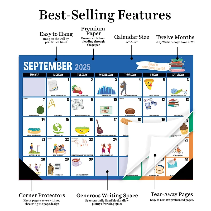 July 2025 - June 2026 Medium Every Day's A Holiday Desk Pad Monthly Blotter Calendar