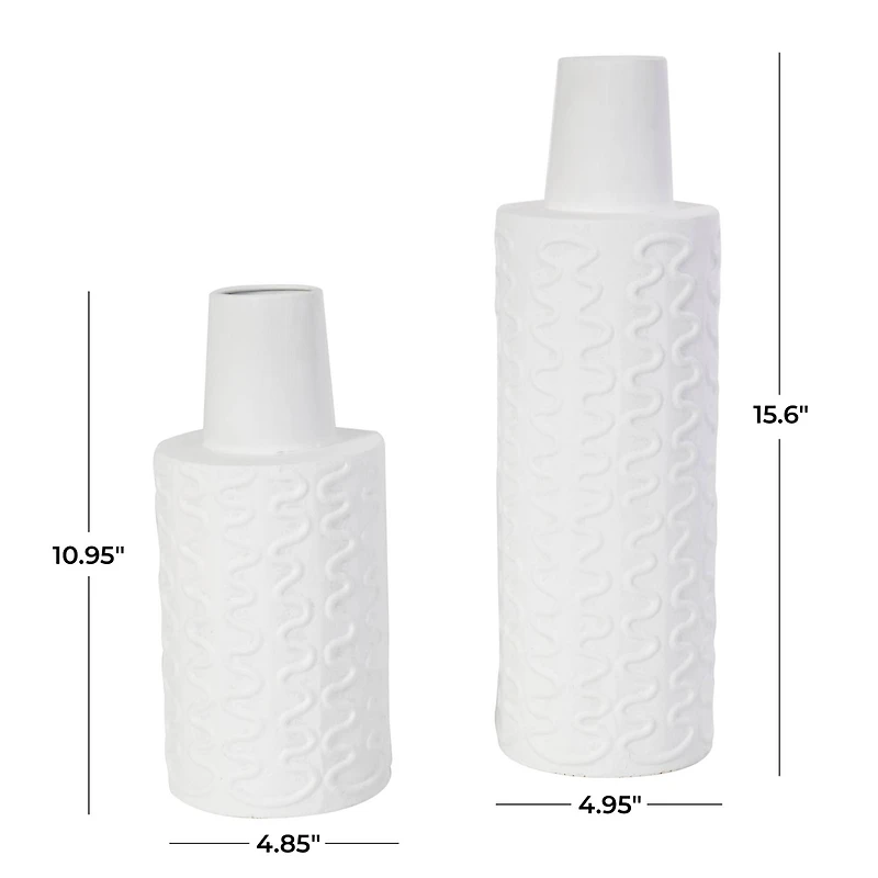 White Metal Abstract Wavy Textured Vase Set