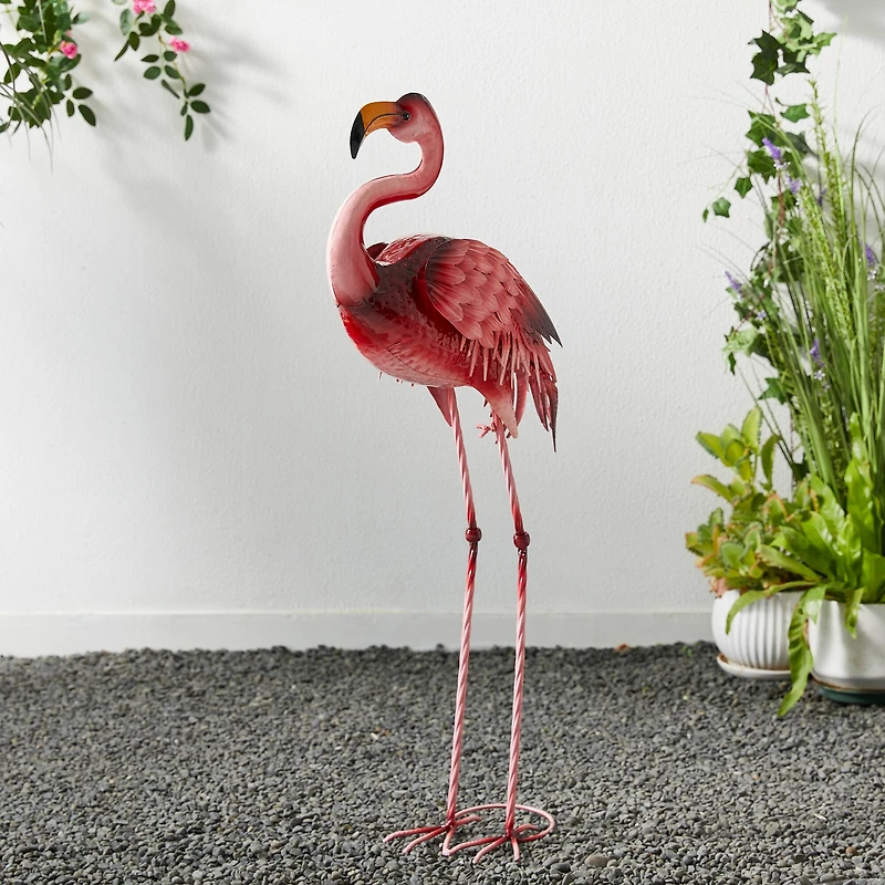 Glitzhome® 35.25" Metal Standing Flamingo Garden Statue with Stakes