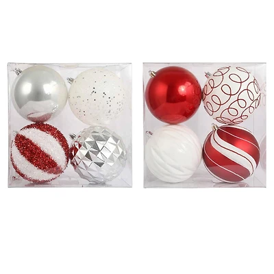 Assorted 4 Pack 4.5" Red & White Shatterproof Ball Ornaments by Ashland®