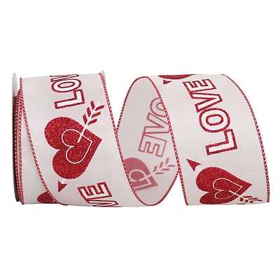 Reliant 2.5" x 20yd. Love Heart Glitter Wired Ribbon