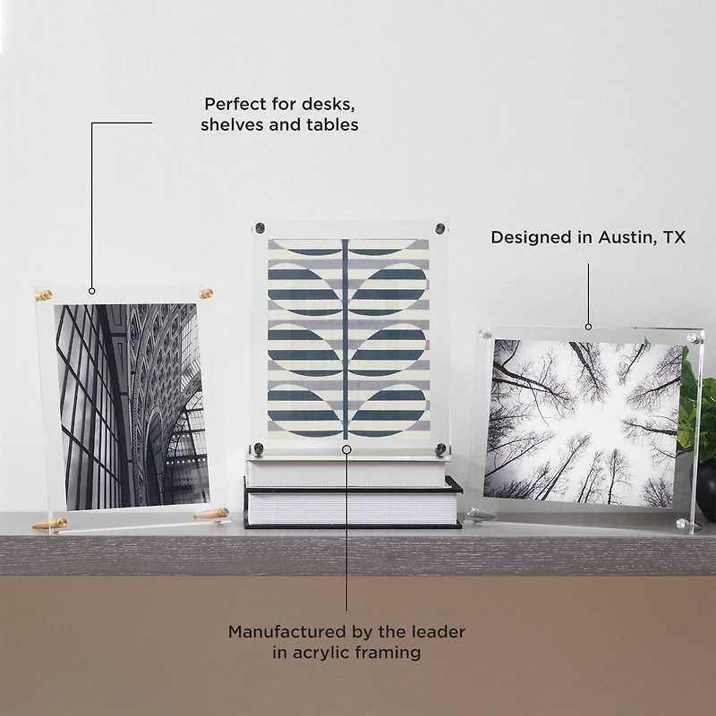 Wexel Art Clear Acrylic Tabletop Floating Picture Frame with Gold Hardware